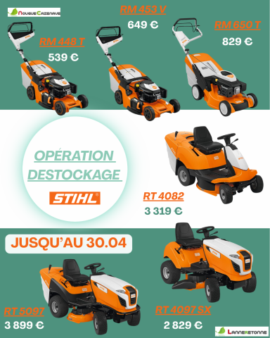 Opération Destockage STIHL - Autoportées & Tondeuses à prix réduits